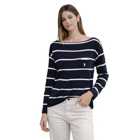 Polo Ralph Lauren Tops - POLO RALPH LAUREN Boatneck Stripe Top Navy White Nautical Fishermancore L
